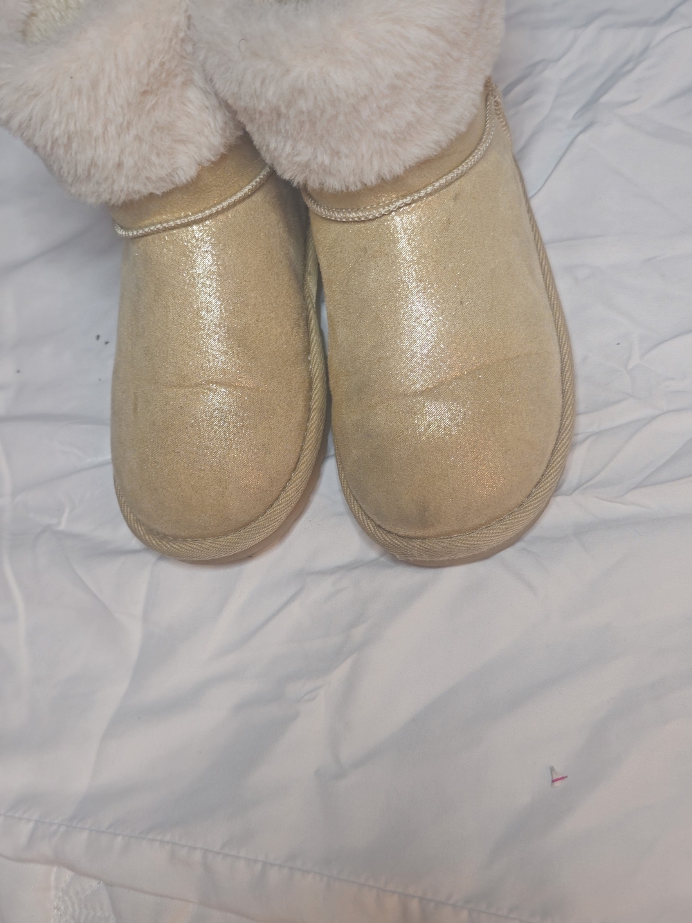 Kids Plush-Lined Metallic Tan Boots
